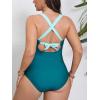 imageCUPSHE Womens Plus Size Swimsuit One Piece Tummy Control Bathing Suit Crossback Halter Ruched SwimwearTealLight Blue