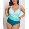 imageCUPSHE Womens Plus Size Swimsuit One Piece Tummy Control Bathing Suit Crossback Halter Ruched SwimwearTealLight Blue