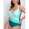 imageCUPSHE Womens Plus Size Swimsuit One Piece Tummy Control Bathing Suit Crossback Halter Ruched SwimwearTealLight Blue