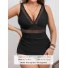 imageCUPSHE Womens Plus Size Tankini Sets Deep V Neck Mesh Two Piece Swimsuits Adjustable Straps Mid RiseBlack