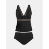 imageCUPSHE Womens Plus Size Tankini Sets Deep V Neck Mesh Two Piece Swimsuits Adjustable Straps Mid RiseBlack