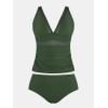 imageCUPSHE Womens Plus Size Tankini Sets Deep V Neck Mesh Two Piece Swimsuits Adjustable Straps Mid RiseDark Olive Green
