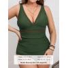 imageCUPSHE Womens Plus Size Tankini Sets Deep V Neck Mesh Two Piece Swimsuits Adjustable Straps Mid RiseDark Olive Green