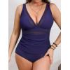 imageCUPSHE Womens Plus Size Tankini Sets Deep V Neck Mesh Two Piece Swimsuits Adjustable Straps Mid RiseTwilight Blue