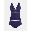 imageCUPSHE Womens Plus Size Tankini Sets Deep V Neck Mesh Two Piece Swimsuits Adjustable Straps Mid RiseTwilight Blue