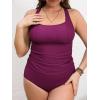 imageCUPSHE Womens Plus Size Tankini Sets Scoop Neck Two Piece Swimsuits Crisscross Back Strappy AdjustableFuchsia Red