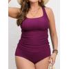 imageCUPSHE Womens Plus Size Tankini Sets Scoop Neck Two Piece Swimsuits Crisscross Back Strappy AdjustableFuchsia Red