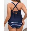 imageCUPSHE Womens Plus Size Tankini Sets Scoop Neck Two Piece Swimsuits Crisscross Back Strappy AdjustableNavy BlueTie Dye