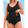 imageCUPSHE Womens Plus Size Tankini Sets V Neck High Waisted Adjustable Straps Asymmetric Flowy HemBlack