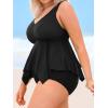imageCUPSHE Womens Plus Size Tankini Sets V Neck High Waisted Adjustable Straps Asymmetric Flowy HemBlack