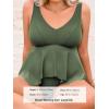imageCUPSHE Womens Plus Size Tankini Sets V Neck High Waisted Adjustable Straps Asymmetric Flowy HemForest Green