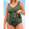 imageCUPSHE Womens Plus Size Tankini Sets V Neck High Waisted Adjustable Straps Asymmetric Flowy HemForest Green