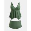 imageCUPSHE Womens Plus Size Tankini Sets V Neck High Waisted Adjustable Straps Asymmetric Flowy HemForest Green