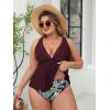 imageCUPSHE Womens Plus Size Tankini Sets V Neck Two Piece Swimsuits Adjustable Wide Straps Mid Rise Self TiedPurpleFloral