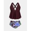 imageCUPSHE Womens Plus Size Tankini Sets V Neck Two Piece Swimsuits Adjustable Wide Straps Mid Rise Self TiedPurpleFloral