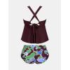 imageCUPSHE Womens Plus Size Tankini Sets V Neck Two Piece Swimsuits Adjustable Wide Straps Mid Rise Self TiedPurpleFloral