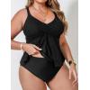 imageCUPSHE Womens Plus Size Tankini Sets V Neck Wrapped Front Two Piece Swimsuits Crisscross Back Self Tie Mid RiseBlack