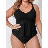 imageCUPSHE Womens Plus Size Tankini Sets V Neck Wrapped Front Two Piece Swimsuits Crisscross Back Self Tie Mid RiseBlack