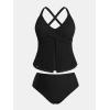 imageCUPSHE Womens Plus Size Tankini Sets V Neck Wrapped Front Two Piece Swimsuits Crisscross Back Self Tie Mid RiseBlack