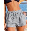 imageCUPSHE Womens Summer Shorts Striped Elastic High Waist Wide Leg Cover Ups Boxer Shorts with PocketsBlack
