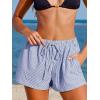 imageCUPSHE Womens Summer Shorts Striped Elastic High Waist Wide Leg Cover Ups Boxer Shorts with PocketsBlue