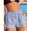 imageCUPSHE Womens Summer Shorts Striped Elastic High Waist Wide Leg Cover Ups Boxer Shorts with PocketsBlue