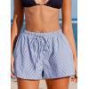 imageCUPSHE Womens Summer Shorts Striped Elastic High Waist Wide Leg Cover Ups Boxer Shorts with PocketsBlue