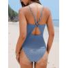 imageCUPSHE Womens Tankini Sets Two Piece Swimsuit High Neck High Waist Front Keyhole Bathing Suit Hollow O RingDusky Blue