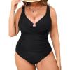 imageCUPSHE Plus Size One Piece Swimsuit for Women Ruched Underwire Bathing Suit Curvy Tummy Control SwimwearBlack