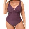 imageCUPSHE Plus Size One Piece Swimsuit for Women Ruched Underwire Bathing Suit Curvy Tummy Control SwimwearWine Red