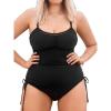 imageCUPSHE Plus Size Womens One Piece Bathing Suit Scoop Neck Swimsuit Cutouts Side Drawstring Adjustable StrapsBlack