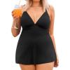 imageCUPSHE Plus Size Womens One Piece Swimsuit V Neck Swim Dress Crisscross Self Tie Bathing Suit Flowy SwimwearBlack