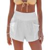 imageCUPSHE Women Coverup Shorts Smocked Waist High Rise Swimsuit Coverup Shorts with Side PocketsWhite