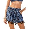 imageCUPSHE Women Swim Cover Up Shorts High Waist Boho Tassel Casual Beach Shorts with Side PocketsNavy Floral