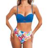 imageCUPSHE Womens Bikini Sets Sweetheart Neck Two Piece Bathing Suit Cutout Textured Adjustable Straps Mid Rise BottomTeal BlueFloral