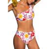 imageCUPSHE Womens Bikini Sets Two Piece Bathing Suit One Shoulder Mid Rise Scalloped Wide Strap Back HookLight PinkFloral