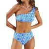 imageCUPSHE Womens Bikini Sets Two Piece Bathing Suit One Shoulder Mid Rise Scalloped Wide Strap Back HookWhiteBlue Baroque Floral