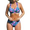 imageCUPSHE Womens Bikini Sets Two Piece Swimsuit Crisscross Back Self Tie Double Straps Ruched Mid Rise StitchingBluePink Floral