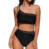imageCUPSHE Womens Bikini Sets Two Piece Swimsuit One Shoulder Asymmetrical High Waisted Mesh Spaghetti Adjustable StrapsBlack