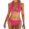 imageCUPSHE Womens Bikini Sets Two Piece Swimsuit Plunging Neck Halter Cheeky Bottom Low Rise Strappy Side TieMagenta