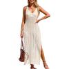 imageCUPSHE Womens Crochet Swimsuit Coverup Sleeveless Mesh Bathing Suit Cover Ups Split Maxi Beach DressBeige