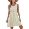 imageCUPSHE Womens Hollow Out Mini Dress Cover Up Ribbed Knit Scoop Neck Sleeveless Beach Spring Summer DressesBeige
