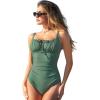 imageCUPSHE Womens One Piece Swimsuit Bathing Suit Square Neck Back Cut Out Drawstring Self Tie Back HookBasil Green