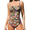 imageCUPSHE Womens One Piece Swimsuit Bathing Suit Square Neck Back Cut Out Drawstring Self Tie Back HookGreenRed Floral