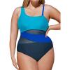 imageCUPSHE Womens Plus Size Swimsuit One Piece Bathing Suit Mesh Removable Straps SwimwearCyanBlackBlue