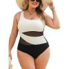 imageCUPSHE Womens Plus Size Swimsuit One Piece Bathing Suit Mesh Removable Straps SwimwearWhiteBlack