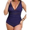 imageCUPSHE Womens Plus Size Tankini Sets Deep V Neck Mesh Two Piece Swimsuits Adjustable Straps Mid RiseTwilight Blue