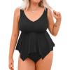 imageCUPSHE Womens Plus Size Tankini Sets V Neck High Waisted Adjustable Straps Asymmetric Flowy HemBlack