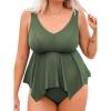 imageCUPSHE Womens Plus Size Tankini Sets V Neck High Waisted Adjustable Straps Asymmetric Flowy HemForest Green