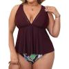 imageCUPSHE Womens Plus Size Tankini Sets V Neck Two Piece Swimsuits Adjustable Wide Straps Mid Rise Self TiedPurpleFloral